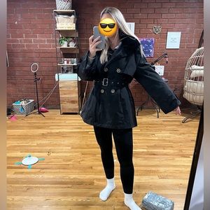 Black Coat with Removable Faux Fur Trim